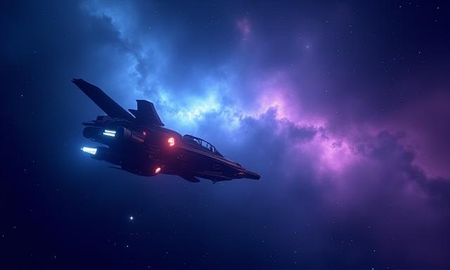 Captura de ecrã do jogo Starlight Adventure mostrando nave espacial numa nebulosa